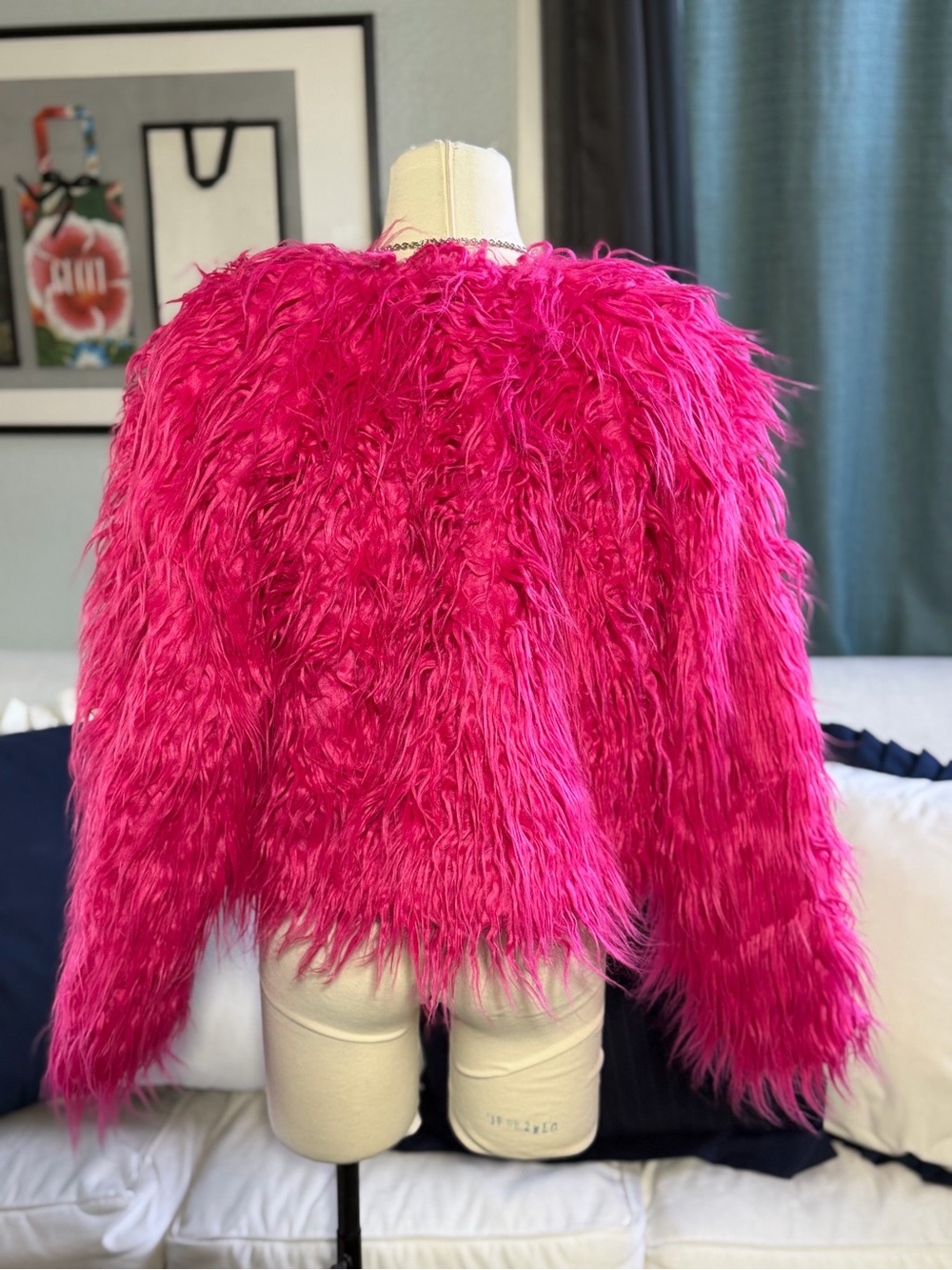Hot Pink Faux Fur Teddy Jacket NWOT - Picture 4 of 6
